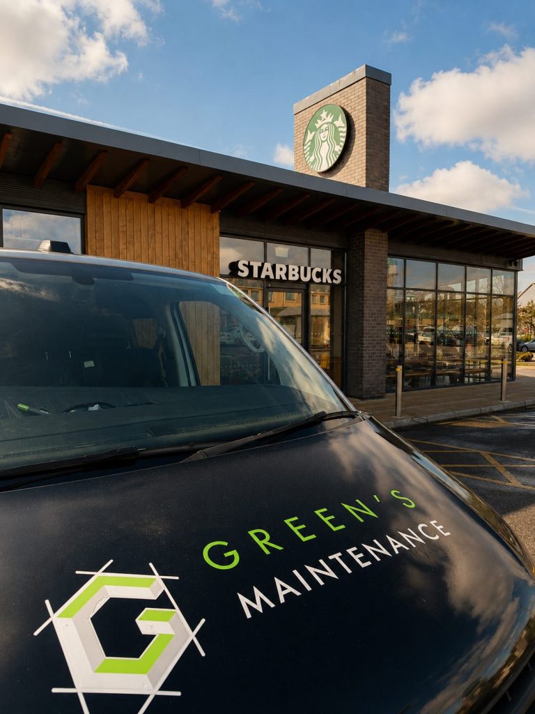 Green's Maintenance van outside Starbucks