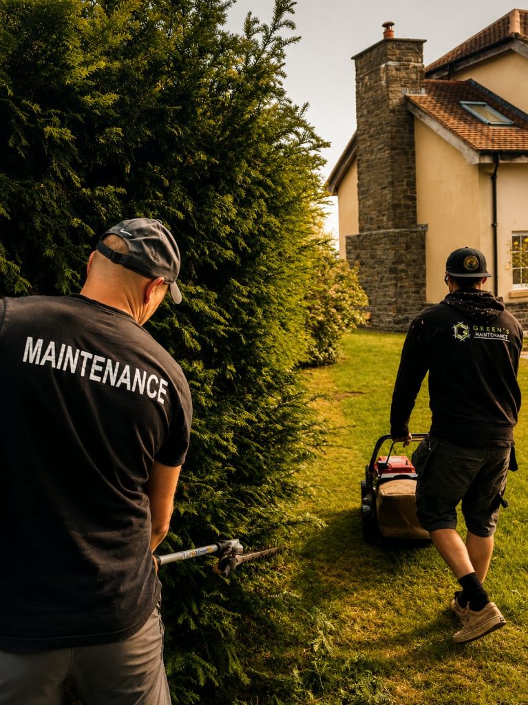 Landscaping work in a sunny garden