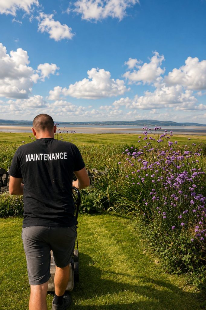 Lawn care with a scenic backdrop